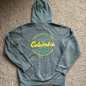 Columbia Forest Green Hoodie with Vibrant Yellow Print